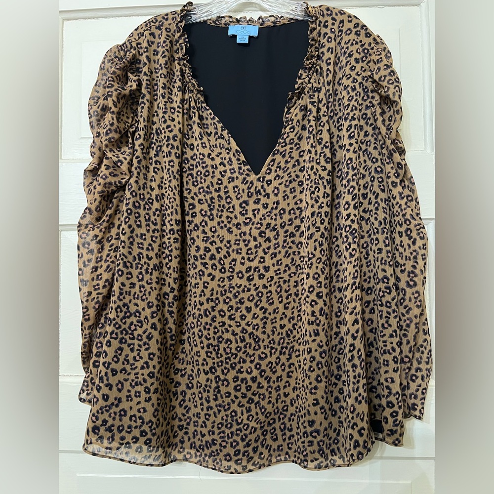 CeCe Plus Dressy Leopard Print Blouse. Size 3X